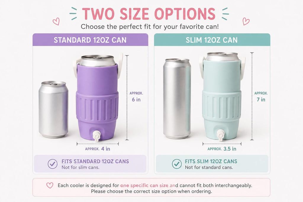 Can Cooler with Handle, Standard or Skinny 12 oz Holder, Reusable Drink Accessory