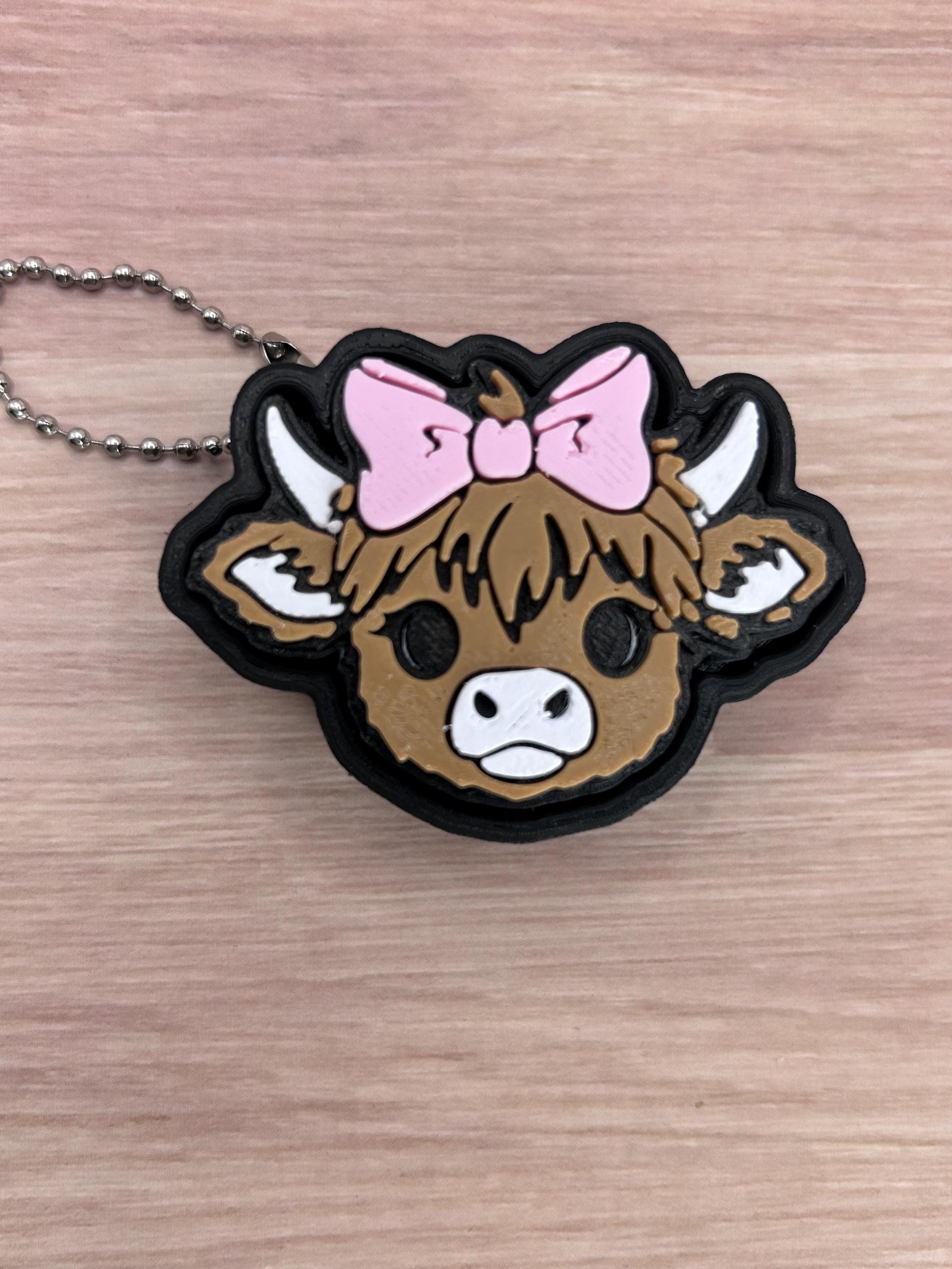 Highland Cow Fidget Clicker Keychain, Sensory Desk Toy, Cow Lover Gift