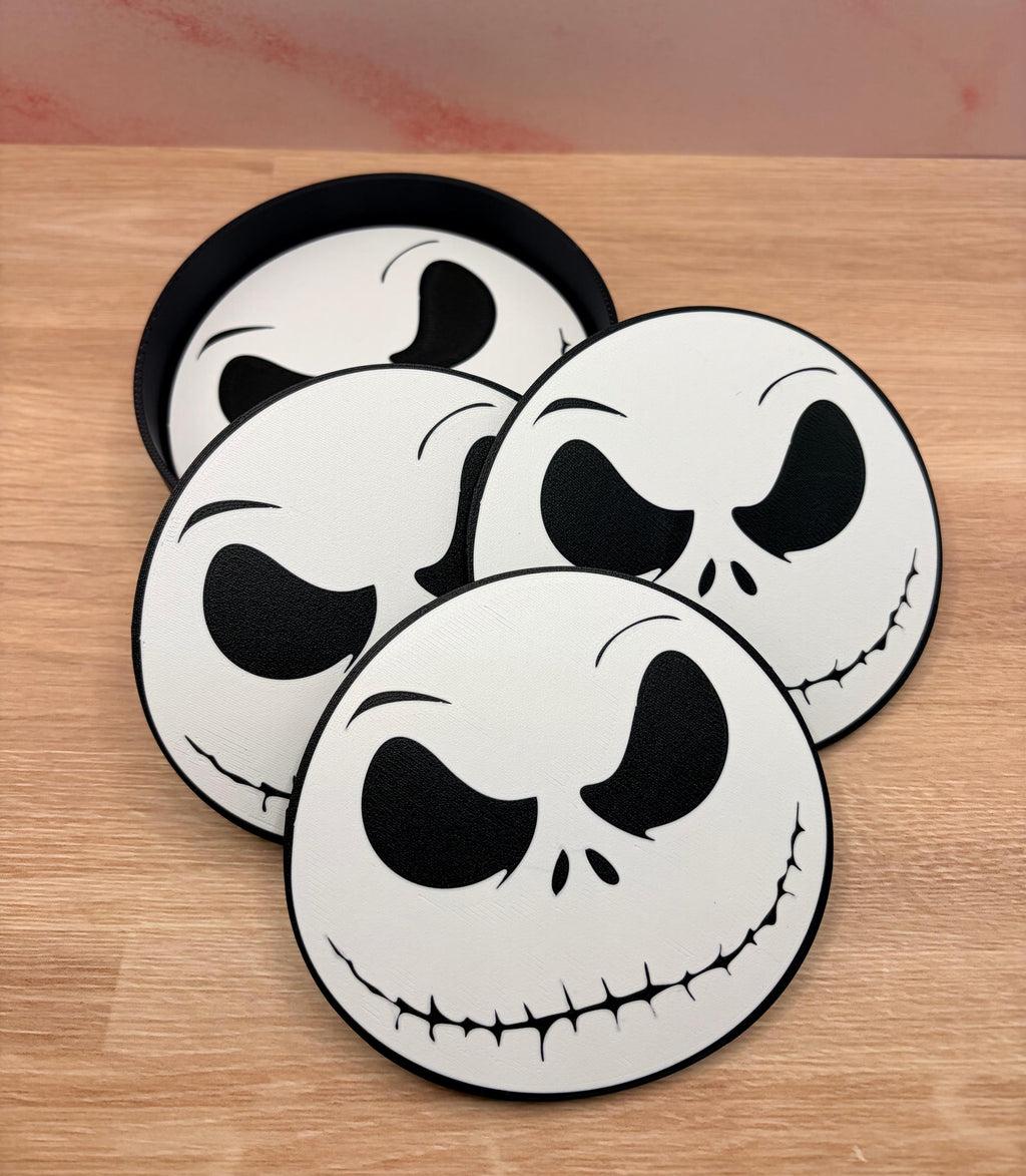 Skeleton Coaster Set with Holder, 6 Halloween Coasters, Spooky Home Decor, Gothic Table Accessory