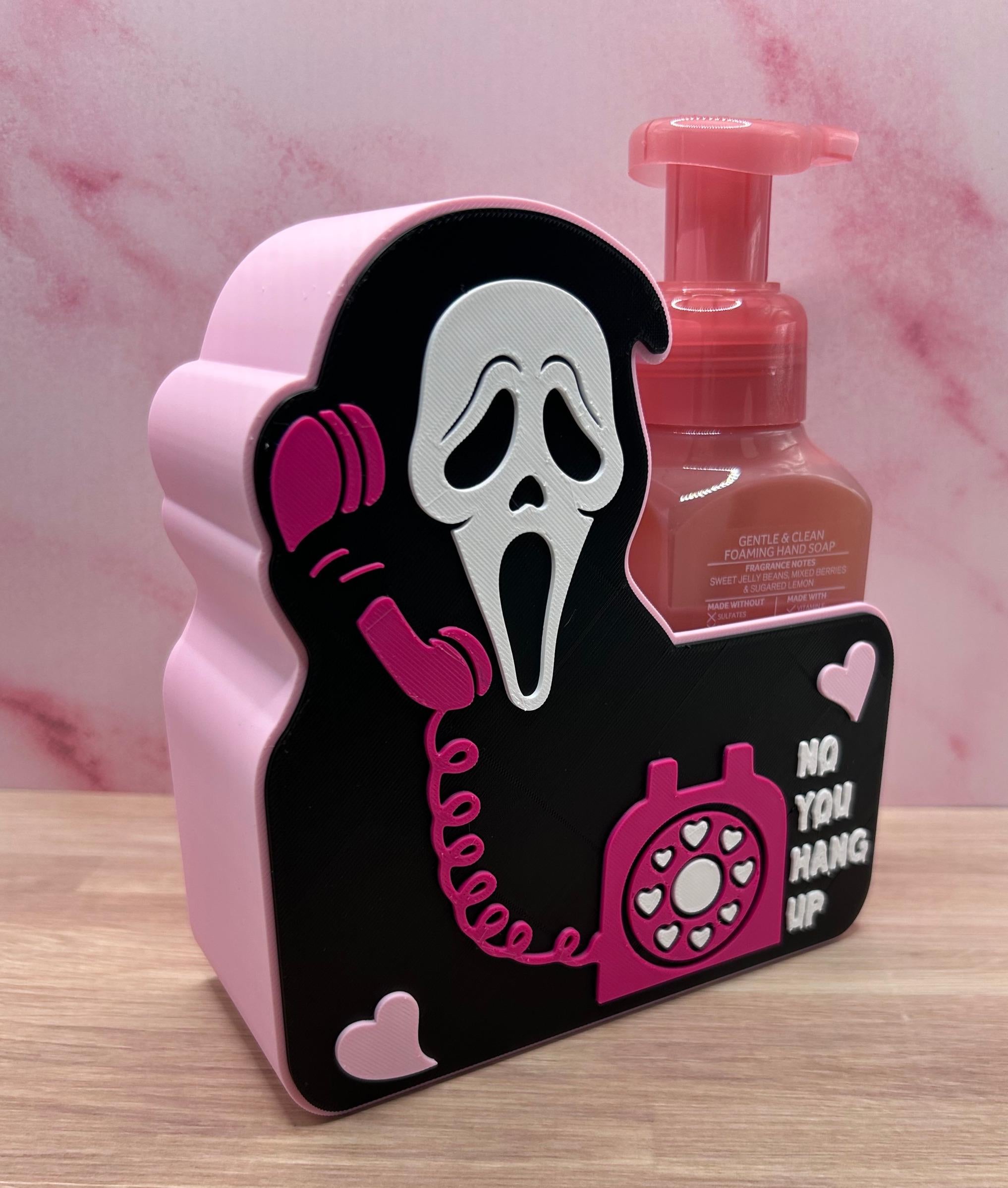 Ghost Face Foaming Soap Holder, Pink Halloween Bathroom Decor, Spooky Phone Design