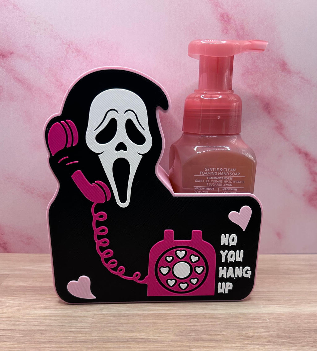 Ghost Face Foaming Soap Holder, Pink Halloween Bathroom Decor, Spooky Phone Design