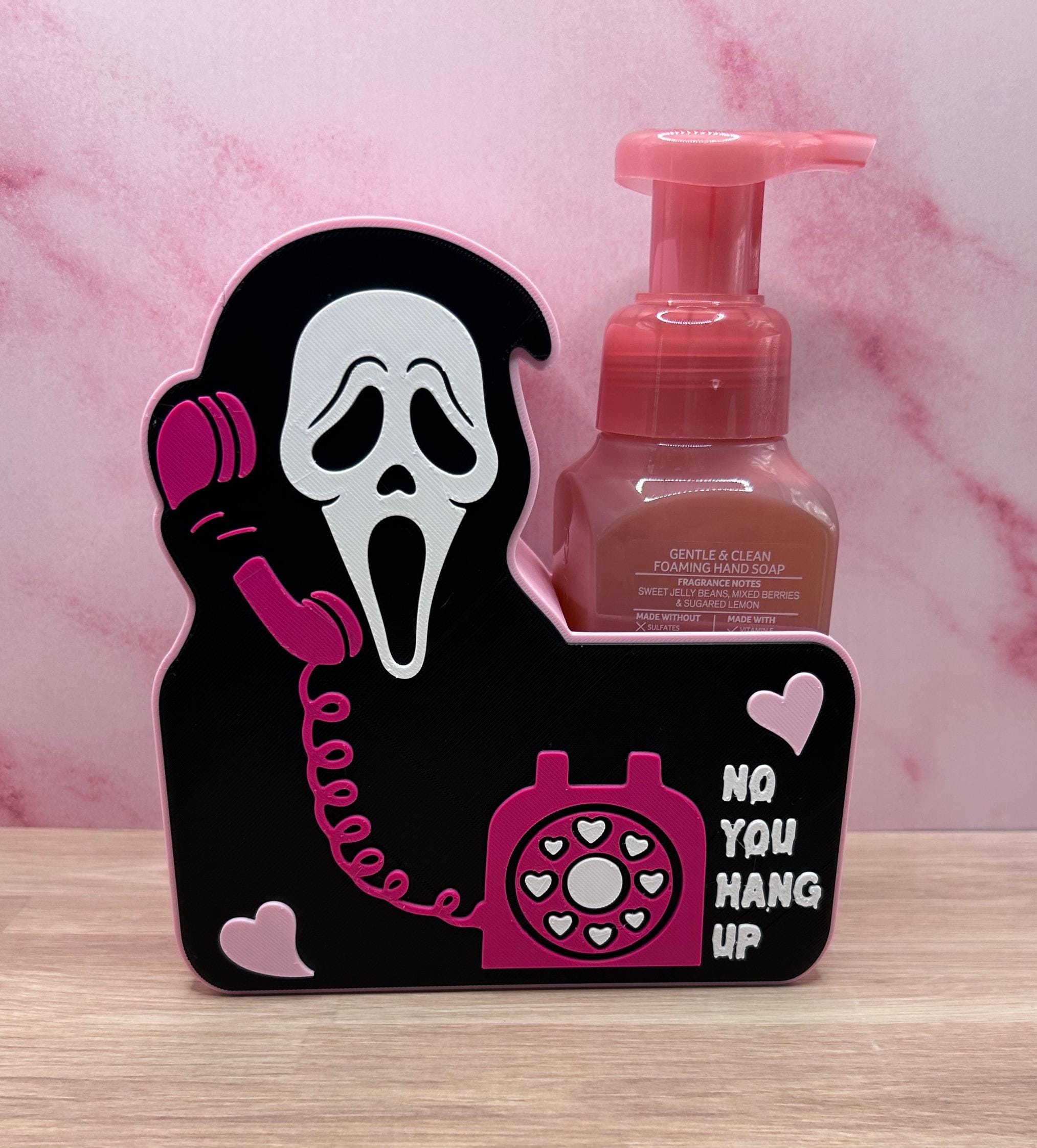 Ghost Face Foaming Soap Holder, Pink Halloween Bathroom Decor, Spooky Phone Design