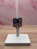 American Flag Bow Straw Topper, Patriotic Tumbler Accessory, Red White Blue Gift