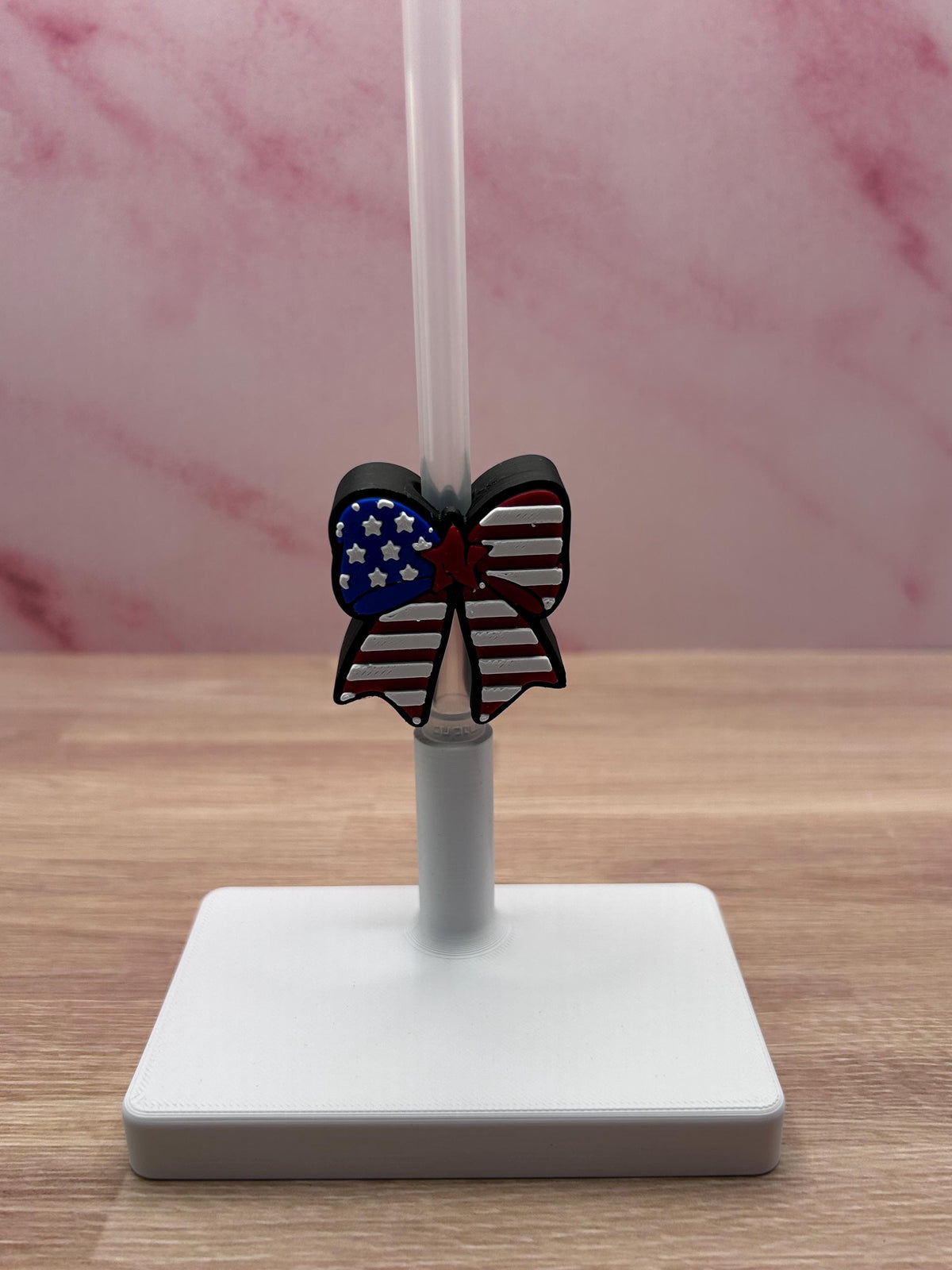 American Flag Bow Straw Topper, Patriotic Tumbler Accessory, Red White Blue Gift