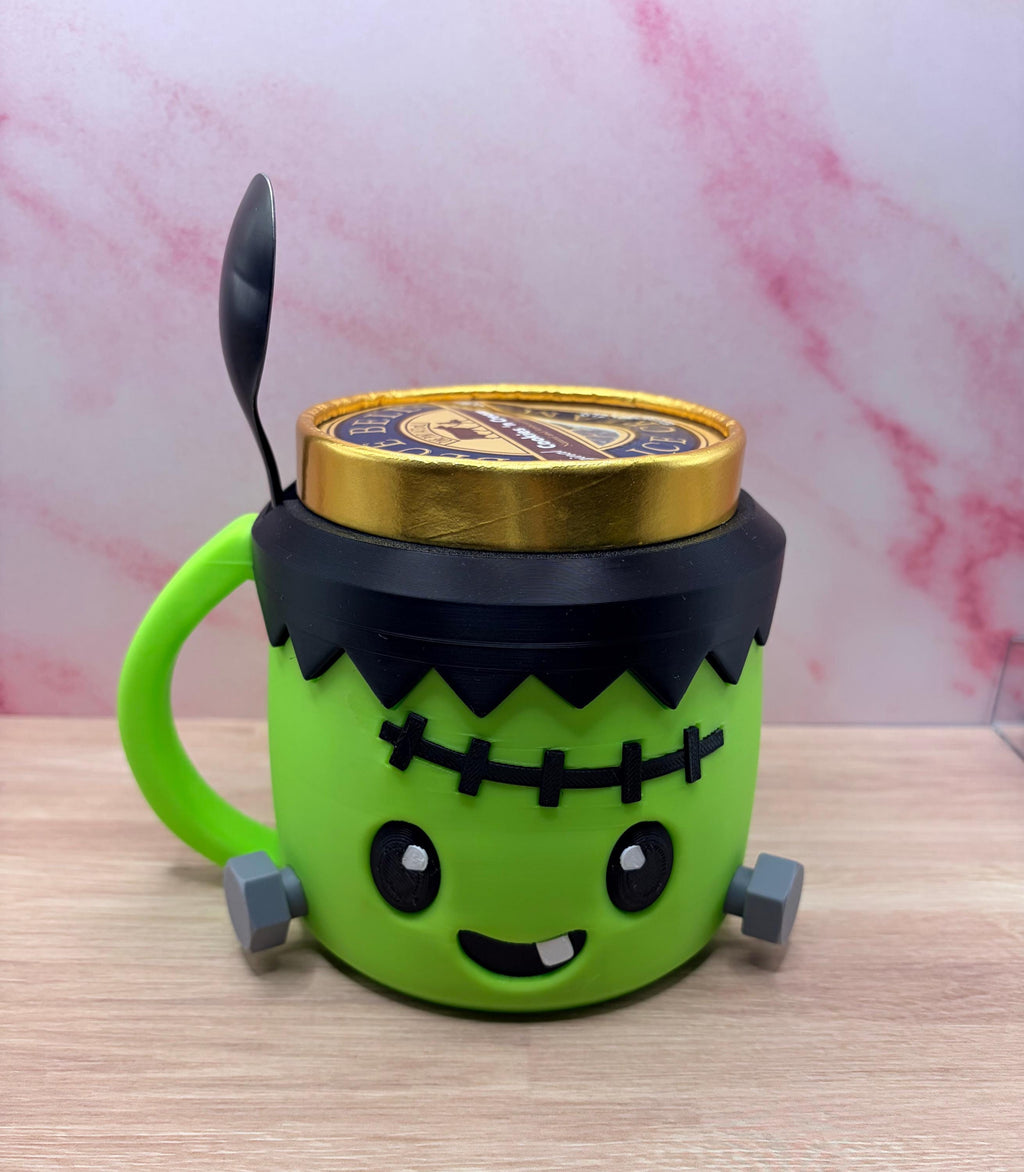 Frankenstein Ice Cream Pint Holder with Spoon Slot, Halloween Dessert Cozy, Spooky Gift