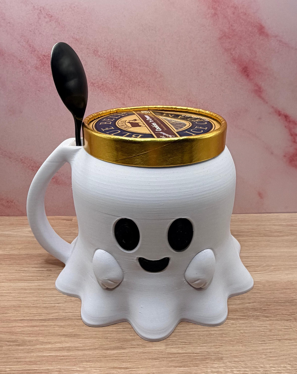 Ghost Ice Cream Pint Holder with Spoon Slot, Halloween Dessert Cozy, Spooky Gift