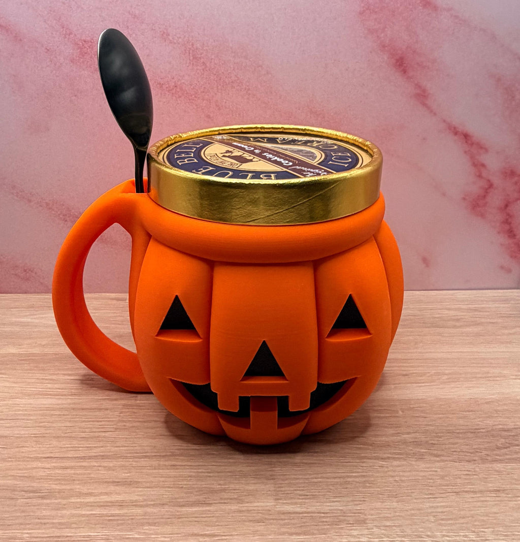 Pumpkin Ice Cream Pint Holder with Spoon Slot, Halloween Dessert Cozy, Spooky Gift